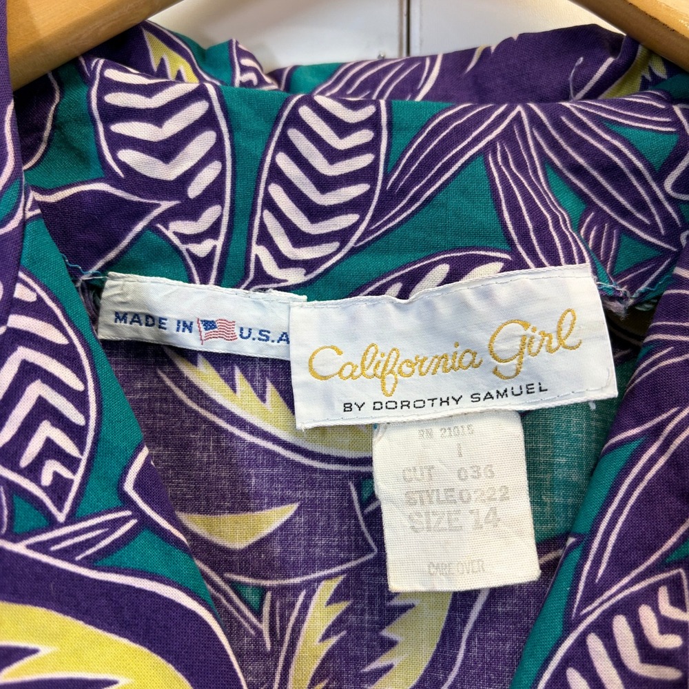 Vintage California Girl Dorothy Samuel 80s Tropical Dress Women Size 14 Cottage - Picture 3 of 10